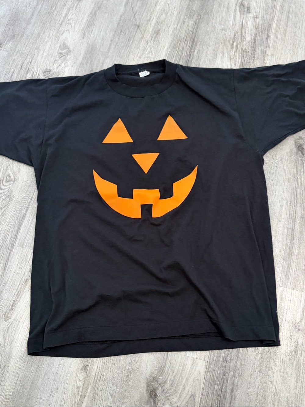 Vintage 90s Screen Stars Pumpkin Face T Shirt L Black Halloween Fall Unisex